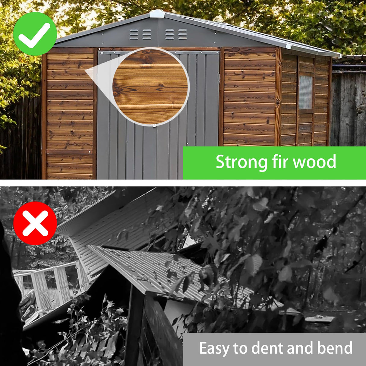 8x6 FT Outdoor Storage Shed, Wood Metal Utility Tool Shed Storage House with Door and Lock, Wooden Sheds Outdoor Storage for Garden,Patio,Lawn,Poolside AEMSOFK