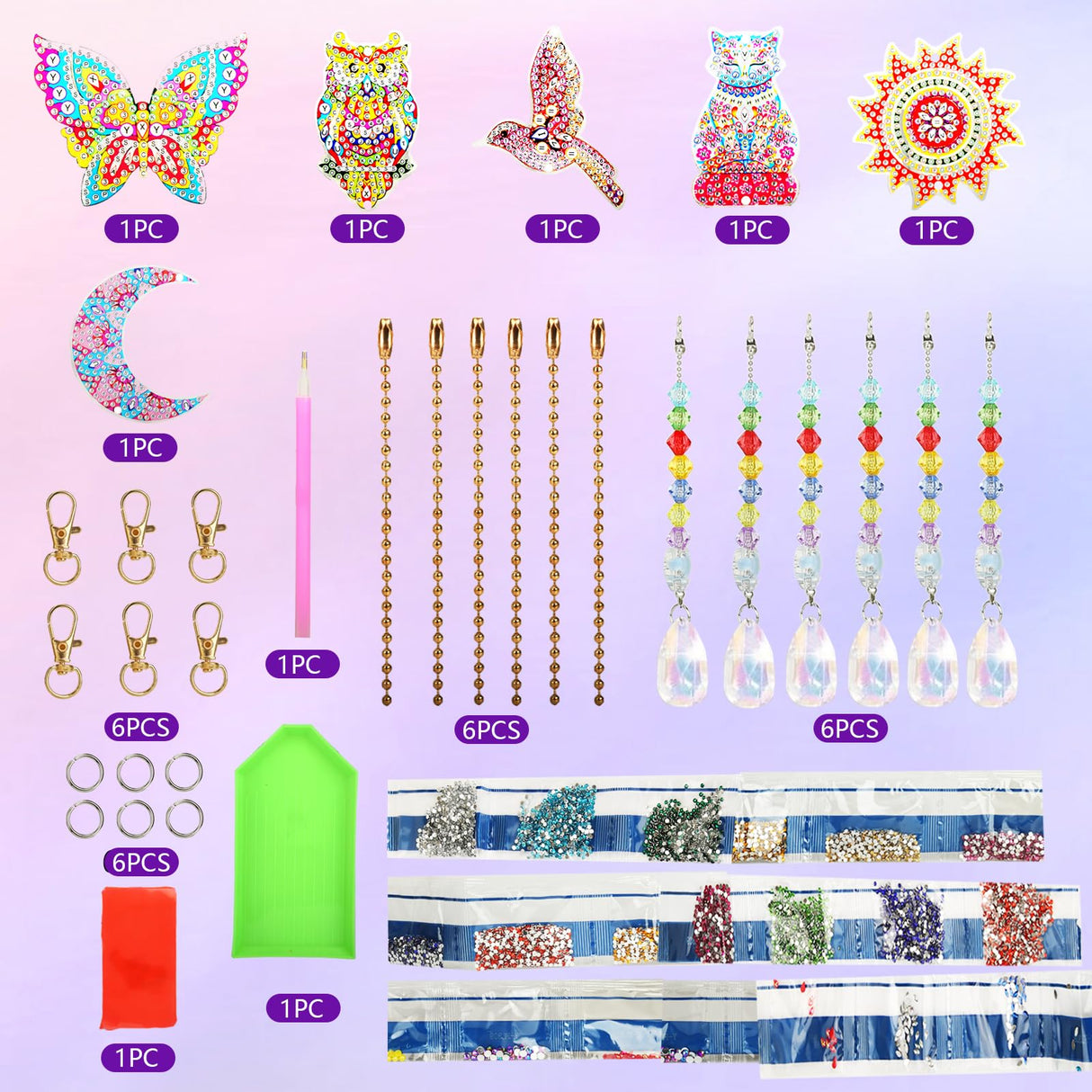 Walact 6 Pcs Diamond Painting Suncatcher Wind Chime, Diamond Art Kits Double Sided DIY Crafts Hanging Ornaments for Adults Kids Home Garden Decorations WALACT