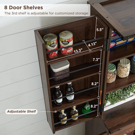 ACCOHOHO 72" Tall Kitchen Pantry, Farmhouse Storage Cabinet with Barn Doors, Organizer, Drawer and Adjustable Shelves, Rustic Wood Cupboard for Kitchen, Dining Room, Bathroom, Brown ACCOHOHO