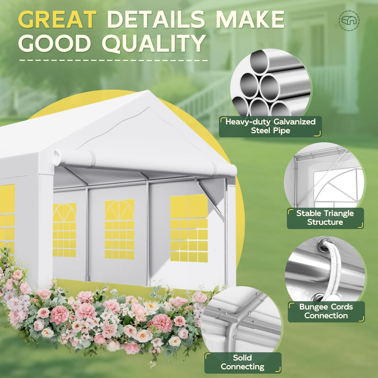 Devoko 13x26 Party Tent Heavy Duty Outdoor Wedding Tent with Removable Sidewall，Outdoor Gazebo Event Shelter Canopy, Large Tent for Wedding, Carport, Parties, Waterproof (White) Devoko