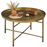 HOMCOM 24" Round Coffee Table with Hammered Tray Top, Vintage Metal Center Table for Living Room, Bedroom, Side Table, Gold HOMCOM