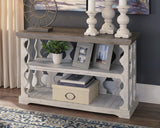 Signature Design by Ashley Havalance Farmhouse Sofa Table with 2 Fixed Storage Shelves, Gray & White with Weathered Finish Signature Design by Ashley