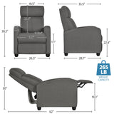 Yaheetech Fabric Recliner Chair Sofa Ergonomic Adjustable Single Sofa with Thicker Seat Cushion Modern Home Theater Seating for Living Room Matte Grey Yaheetech