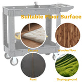 DWVO Utility Service Cart on Wheels, 550 lbs Capacity, 40 x 17 Inch Rolling Work Carts with Wheels, 2 Shelf Heavy Duty Plastic Cart Suitable for Warehouse, Garage, School & Office, Cleaning, Gray DWVO