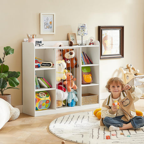 Toddler Stuffed Animal Zoo, Toy Storage Organizer for Playroom, Plush Toy Organizers and Storage, Book Shelf for Kids Rooms, Elastic Band Child Bookcase, Toy Shelf with 8 Storage Cubbies (White) ONBRILL