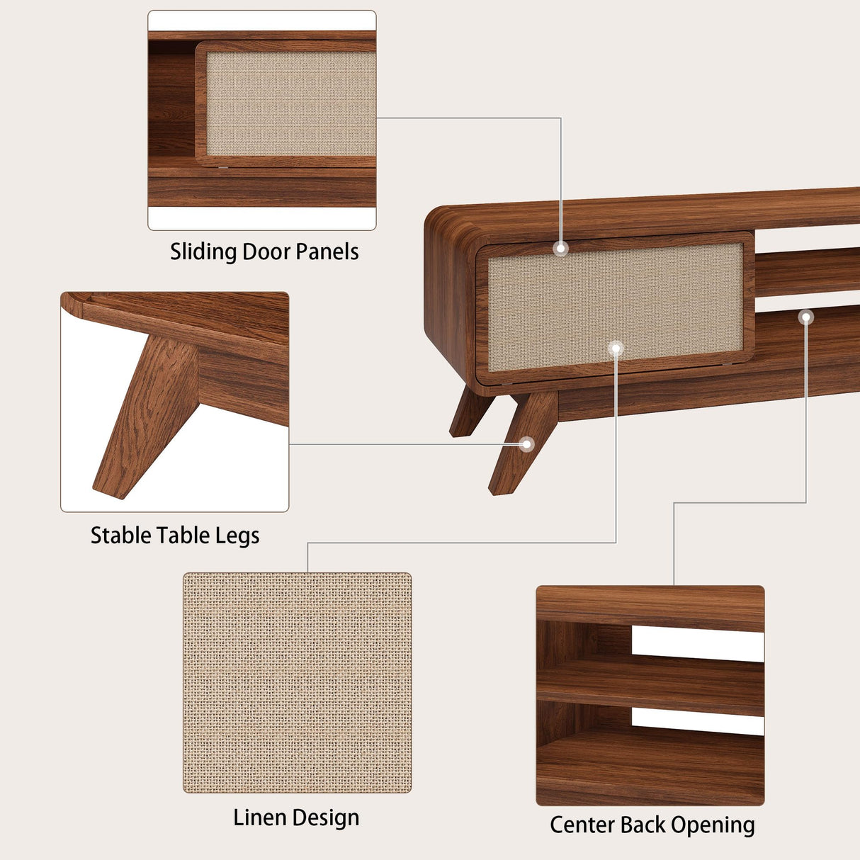 AVZEAR Mid Century Modern TV Stand for TVs up to 65'', Farmhouse Entertainment Center with Storage, TV Cabinet Table with Nature Linen Doors, Media Console TV Consoles for Living Room Bedroom (Walnut) AVZEAR