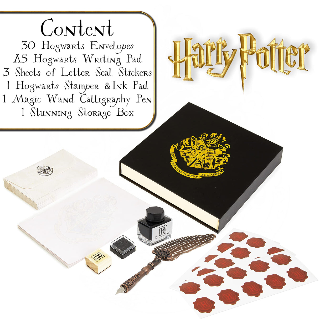 Harry Potter Calligraphy Set With Feather Quill Pen Ink A5 Paper Envelopes Stamp Stickers Fun Writing Kit Gifts for Kids Harry Potter