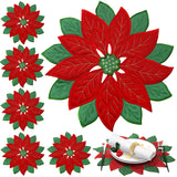 Christmas Placemats Set of 6 Christmas Embroidered Placemats 14 x 14 Inch Red Round Double Layer Applique Poinsettia Xms Flower Place Mat Table Decorations for Home Dining Holiday Tudomro