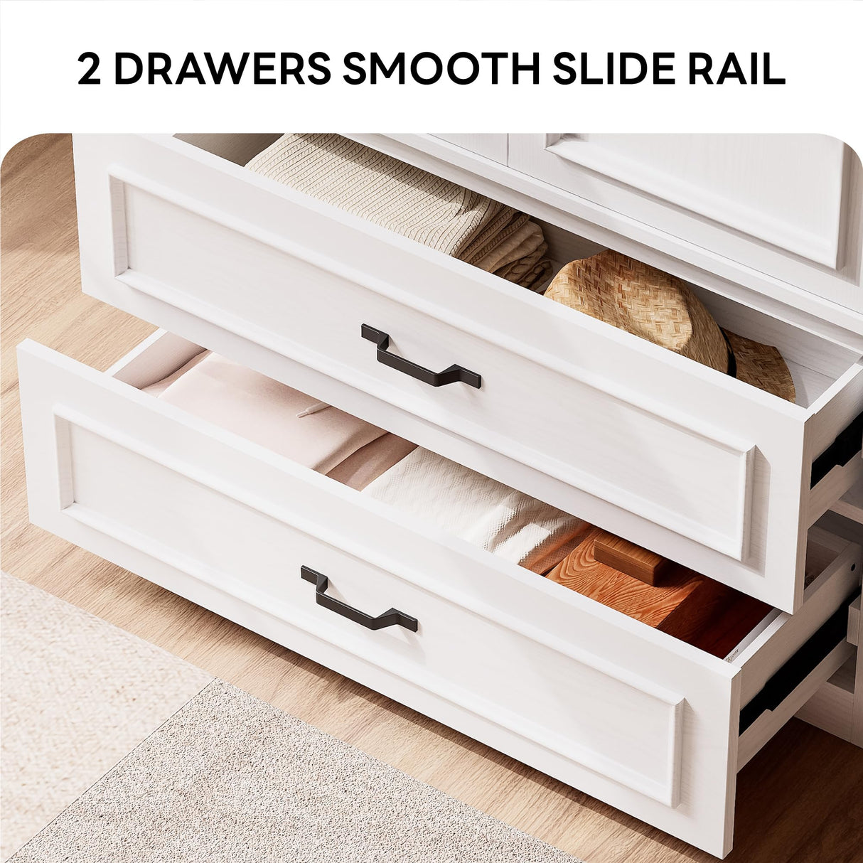 LIKIMIO Armoire Wardrobe Closet with 2 Doors and 2 Drawers 70" H x 36" W Wooden Bedroom Freestanding Wardrobe Combination for Hanging Clothes, White LIKIMIO