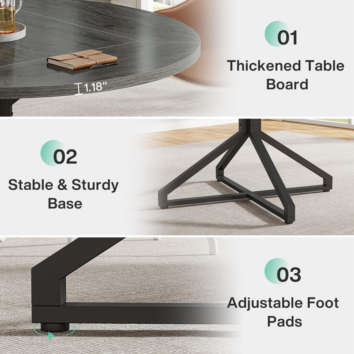 Tribesigns Round Conference Table, 47" Small Meeting Table for 4 People, Circle Seminar Table Reception Negotiation for Office Conference Room (Only Table) (Grey) Tribesigns