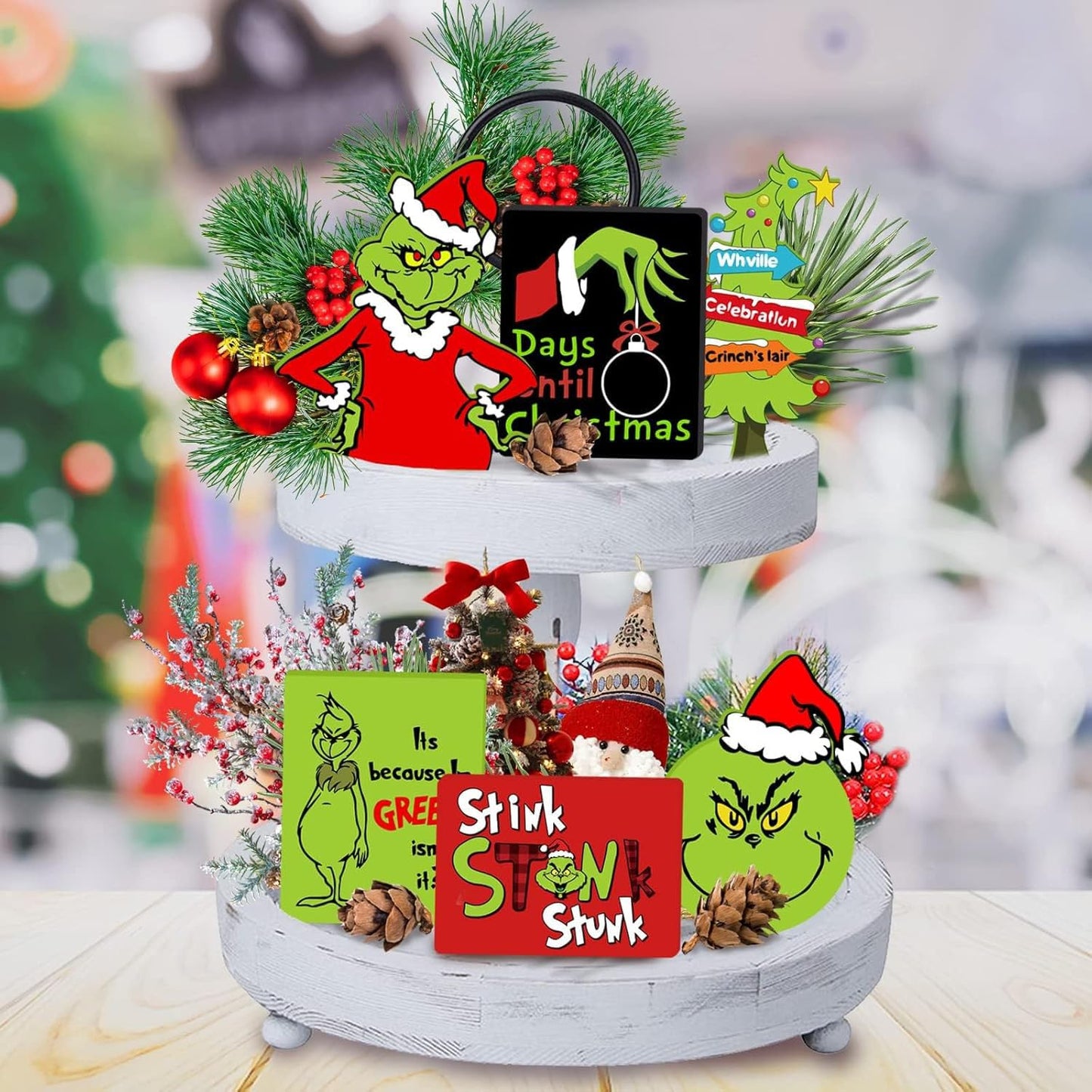 Christmas Tiered Tray Decorations - 6pcs Wooden Signs Table Centerpieces for Holiday Indoor Home Table Top Decorations