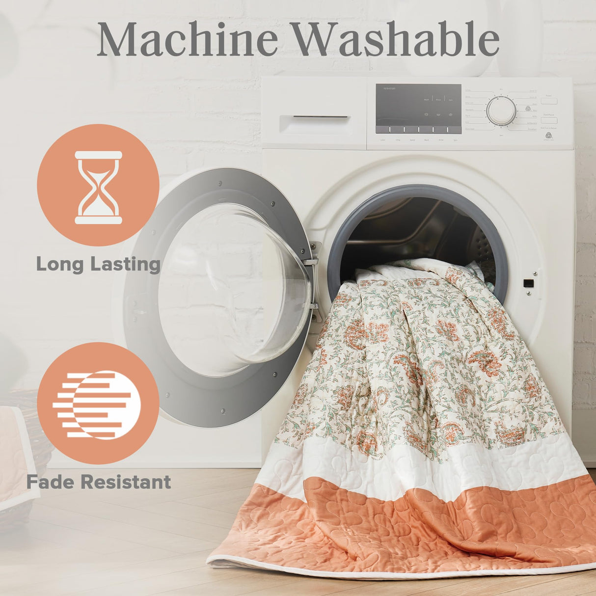 Madison Park 100% Cotton Quilt Set Floral Print, Double Sided Stitching, All Season, Lightweight Coverlet Shabby Chic Bedding Layer, Matching Shams, Full/Queen, Coral 6 Piece Madison Park