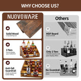 Nuovoware LED Lighted Liquor Bottle Display Shelf, 3 Step Wood Countertop Liquor Rack with Fences & Portable Handles, 12-Bottle Whiskey Rack Liquor Display Retro Wine Rack for Home Bar Party, Brown Nuovoware