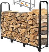 CONNOO 4ft Firewood Rack Stand Heavy Duty Firewood Log Rack Holder Fireplace Wood Storage Holder for Indoor Outdoor Metal Pile Log Stand Stacker Holder, Matte Black CONNOO