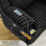 Power Electric Reclining Sectional Sofa with Wireless Charger for Living Room, Plush Faux Fur Sectional Couch with Recliner, 6 Seaters Comfy Recliner Corner Sectionals Sets with Cup Holders, Black Comfort Stretch
