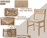 Mid Century Modern Rattan Dining Chairs Set of 2, Natural Beechwood Kitchen Chairs Farmhouse Woven Dining Room Chairs, Armless Boho Cane Wicker Chair Wooden Dining Chairs with Weave Hemp Seat and Back LIVINOVA