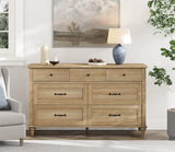 WAMPAT Farmhouse 7 Drawers Dresser for Bedroom, Wide Chest of Drawers Kids Dresser with Solid Wood Legs, Rustic Storage Dressers Organizer for Living Room & Kids Room, Oak, 54 Inch WAMPAT