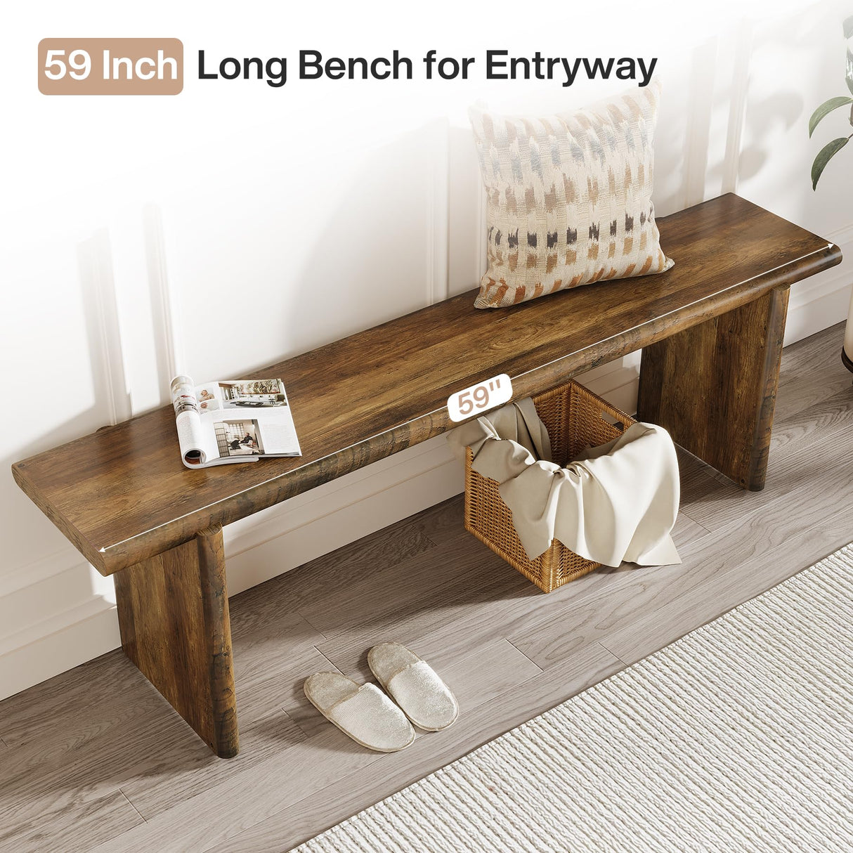Tribesigns 59-Inch Entryway Bench, Farmhouse Shoe Bench Seat for Hallway, Foyer, Mudroom Tribesigns