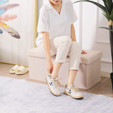 CUYOCA Storage Ottoman Bench Foldable Seat Footrest Shoe Bench End of Bed Storage with Flipping Lid, 75L Storage Space, 30 inches Linen Fabric Beige CUYOCA