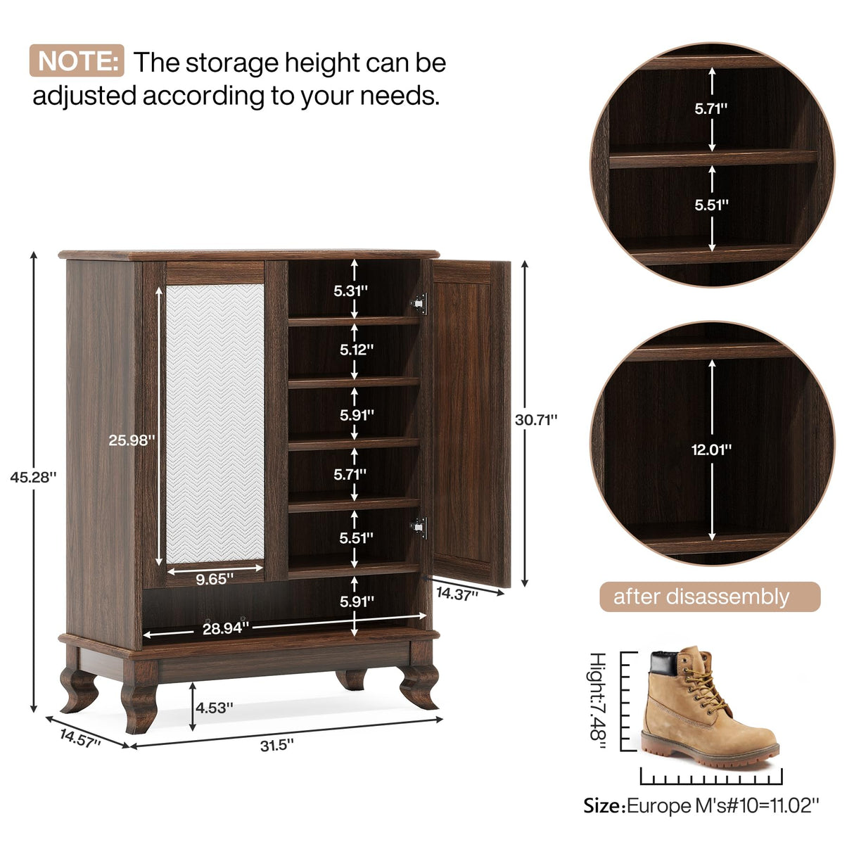 Tribesigns Shoe Cabinet for Entryway, 6-Tier Large Shoe Storage Cabinet with Doors and Adjustable Shelves, Wooden 24-Pair Shoe Rack Organizer Cabinet, Dark Walnut Tribesigns