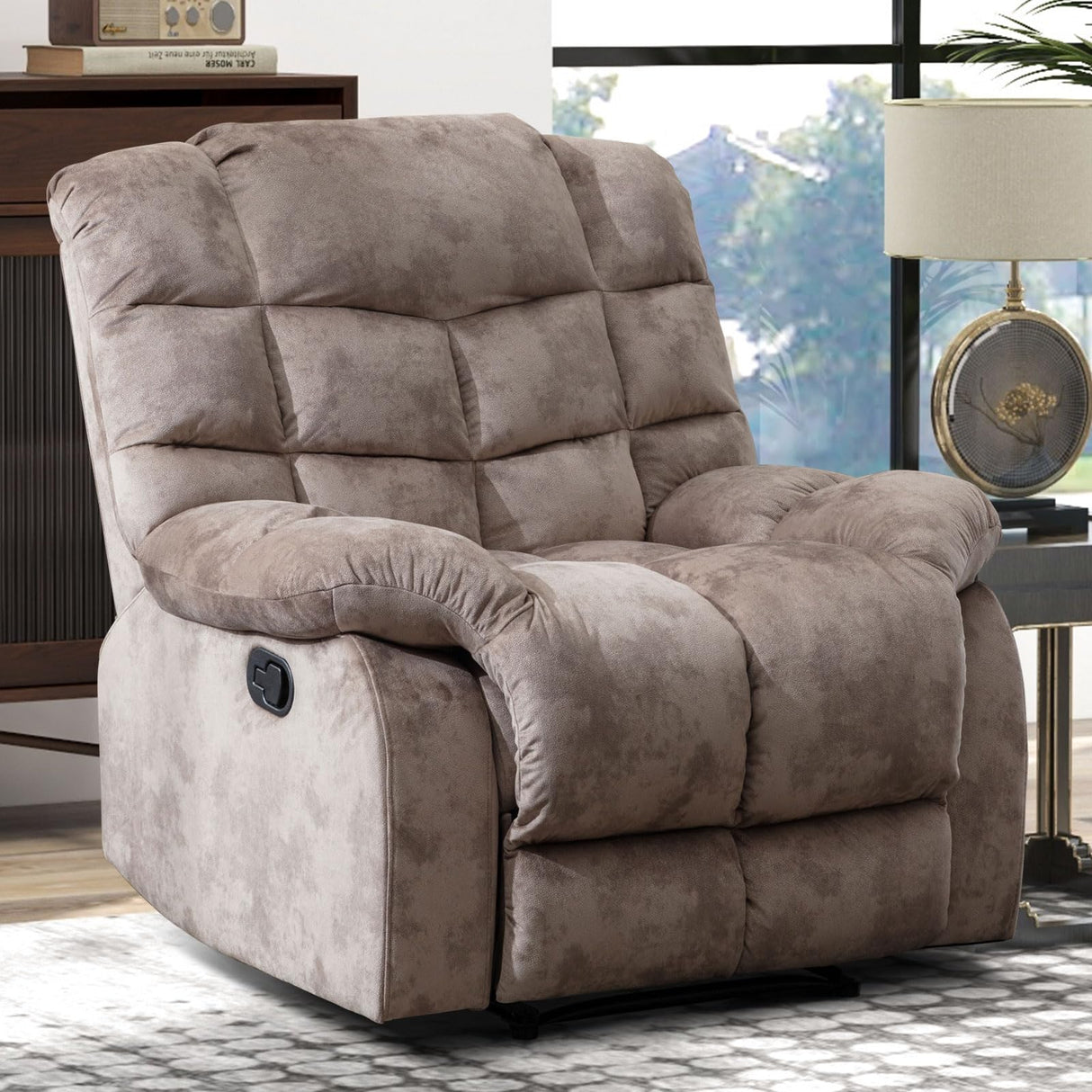 CANMOV Manual Recliner Chair, Single Reclining Sofa with Overstuffed Backrest and Armrest for Living Room, Bedroom Furniture, Light Brown CANMOV