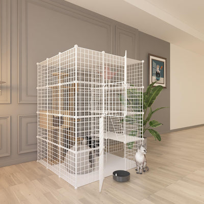 Indoor Cat Cage Enclosure DIY,Cat Playpen Catio Thick Metal Wire Kennels for 1-3 Cats Kitten Cage Detachable Patio Cat Crate (White, 41" L x 41" W x 55" H)
