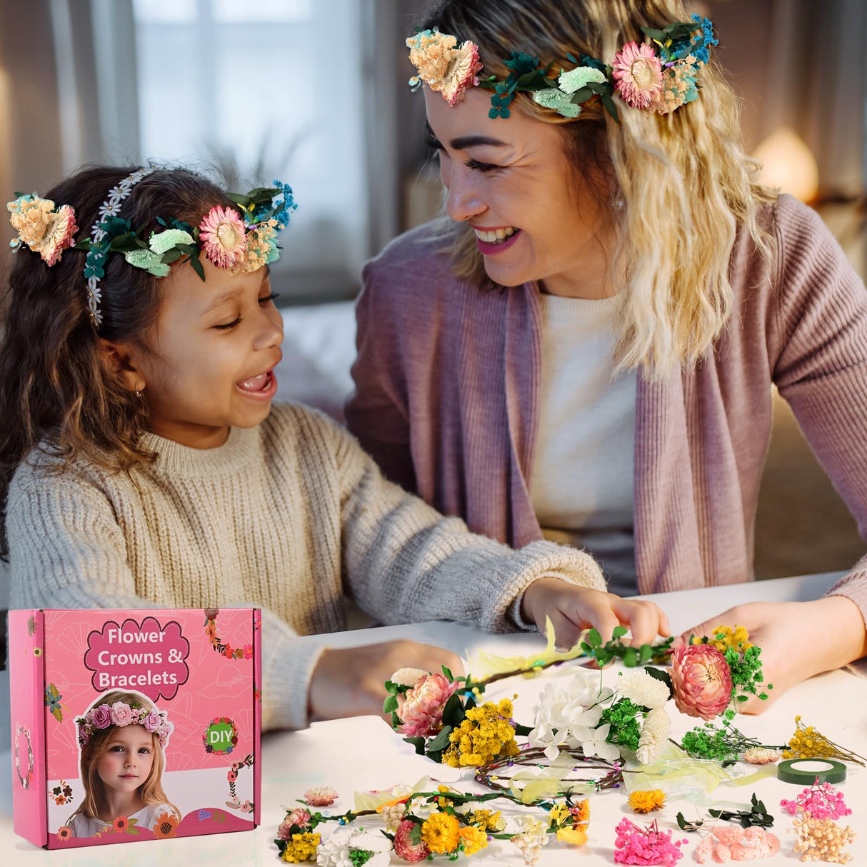 Koceko Real Flower Crown Making Kit for Girls, 10PCS DIY Preserved Flower Headband Craft Kit, Jewelry Making Kit - Perfect Arts Birthday Gifts, Toys for Children Ages 6 7 8 9 10 Years Old & Up Koceko