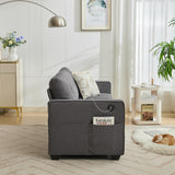 TYBOATLE 88" W Modern 3 Seater Sofa Couch, Fabric Linen Deep Seat Mid Century Couches w/ 2 USB Charging Ports and Upholstered Cushions, Comfy Sofas for Living Room, Bedroom, Apartment (Dark Gray) TYBOATLE