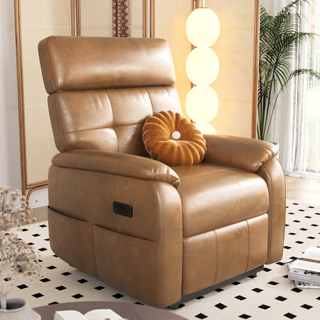 Claiks Zero Gravity Recliner Chair, Oversized Reclining Chair for Adults, Adjustable Electric Reclining Sofa Lounge with USB&Type-C Ports, Side Pocket, for Living Room, PU Leather, Brown Claiks