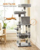 FEANDREA Cat Tree, Cat Tower for Indoor Cats, 56.3-Inch Cat Condo with Scratching Posts, Hammock, Plush Perch, Light Gray UPCT15W Feandrea