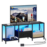 JARHETUN TV Stand with LED Lights, Entertainment Center with Open Shelves and Fabric Drawer, Media Console for 55 Inch TV, Television Stands for Living Room, Bedroom, Black JARHETUN
