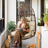 YITAHOME Hanging Egg Swing Chair Egg Chair Wicker Indoor Outdoor Hammock Egg Chair with Cushions 330lbs for Patio, Bedroom, Garden and Balcony, Beige (Stand not Included) YITAHOME