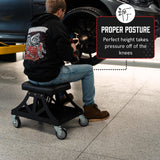 Vyper Low Pro Garage Stool with Removable Seat for Mechanics, Automotive, DIY - 400 lb Capacity Shop Chair, Rolling Shop Stool (Black Seat, Blue Frame) Vyper Industrial