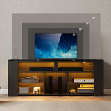 IRONCK Entertainment Center with Storage, 55 Inch Tall TV Stand with Power Outlet, LED Gaming TV Cabinet for PS4, Black TV Stand with Carbon Fiber IRONCK