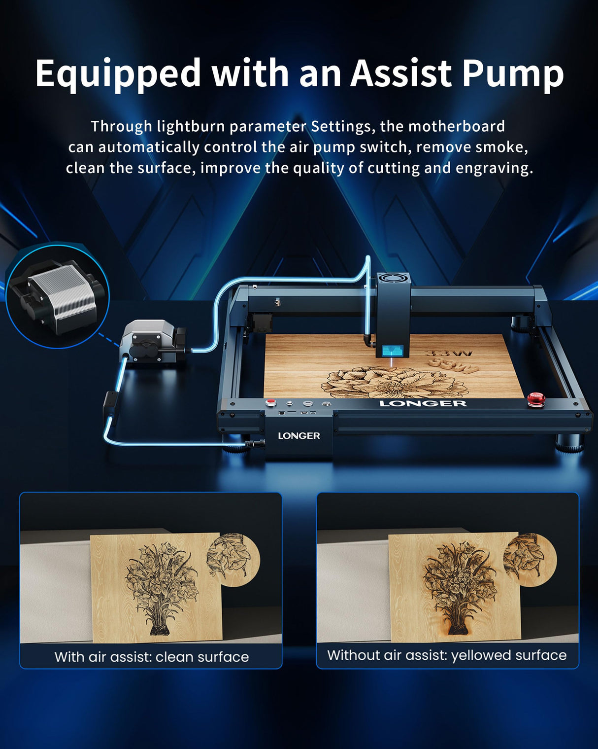 Diode Laser Engraver with Automatic Air Assist for Engraver on Glass Cup Rings, 24mw Laser Cutter for Cutting 25 mnBoards, Suitable for Wood and Metal, Paper, Acrylic, Glass, Leather ALLADINBOX
