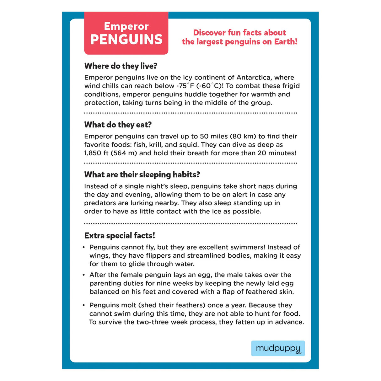 Mudpuppy Emperor Penguin Mini Puzzle, 48 Pieces, 8” x 5.75” – Perfect Family Puzzle for Ages 4+ – Jigsaw Puzzle Featuring a Colorful Illustration of Penguins, Informational Insert Included Mudpuppy