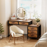 Unikito Computer Desk with 5 Drawers, Reversible Home Office Desk with Power Outlets, Sturdy Writing Desk with File Cabinet and Printer Stand, Vanity Desk with Storage for Small Space, Rustic Brown Unikito