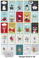 Dessie 100 Unique Modern Christmas Cards with Envelopes and Matching Sealing Stickers. Happy Holiday Cards with Short Greetings Inside. Bulk Christmas Cards Boxed with Envelopes Dessie