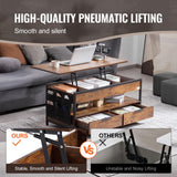 VEVOR Lift Top Coffee Table, 39.4 in Rectangle Coffee Table with Extra Storage Pockets, Pop Up Coffee Table with Power Strip & USB & Ambient Lighting for Living Room, Brown VEVOR