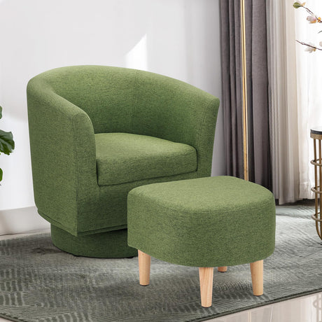 DAZONE Green Swivel Accent Chair with Ottoman, Comfy Barrel Armchair for Small Spaces, 360° Modern Fabric Lounge Chair for Living Room, Bedroom, Reading Nook, Home Office DAZONE