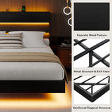 iPormis King Size Floating Bed Frame with LED Lights & Charging Station, Platform Bed with Wooden Storage Headboard, Steel Slats Support, No Box Spring Needed, Easy Assembly, Noise-Free, Black iPormis