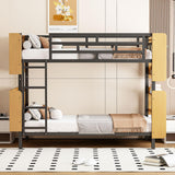 Bellemave Twin Over Twin Bunk Bed with Ladder and Guardrail, Metal Bunk Bed Twin Over Twin with Built-in Storage for Space-Saving, Sturdy Metal Bed Frame, No Box Spring Needed, Black Bellemave