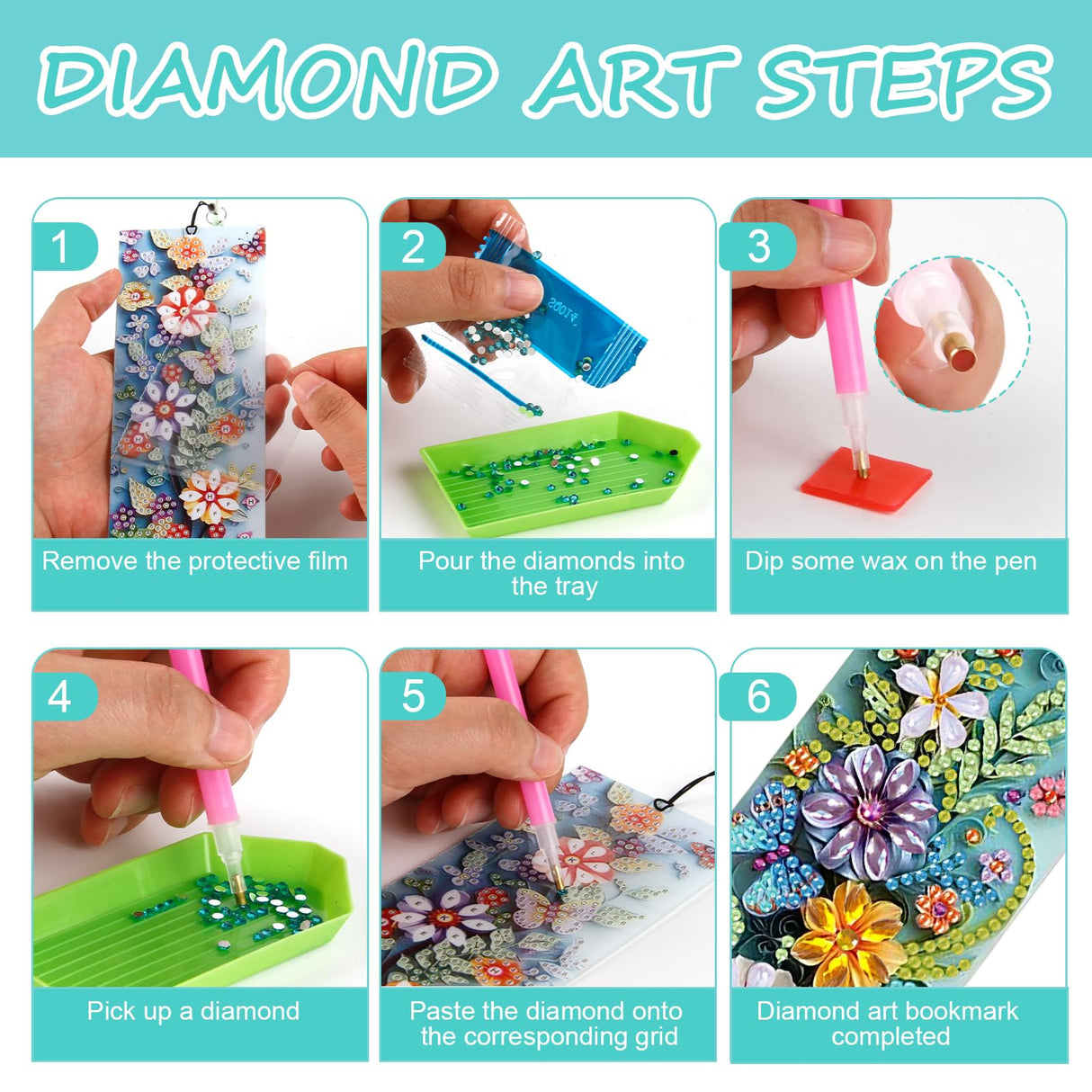 RUIFUU 4 Pcs 5D Flowers and Butterfly Diamond Art Bookmarks,DIY Diamond Painting Book Marks with Rhinestone Tassel for Graduation Birthday Reader Gifts RUIFUU