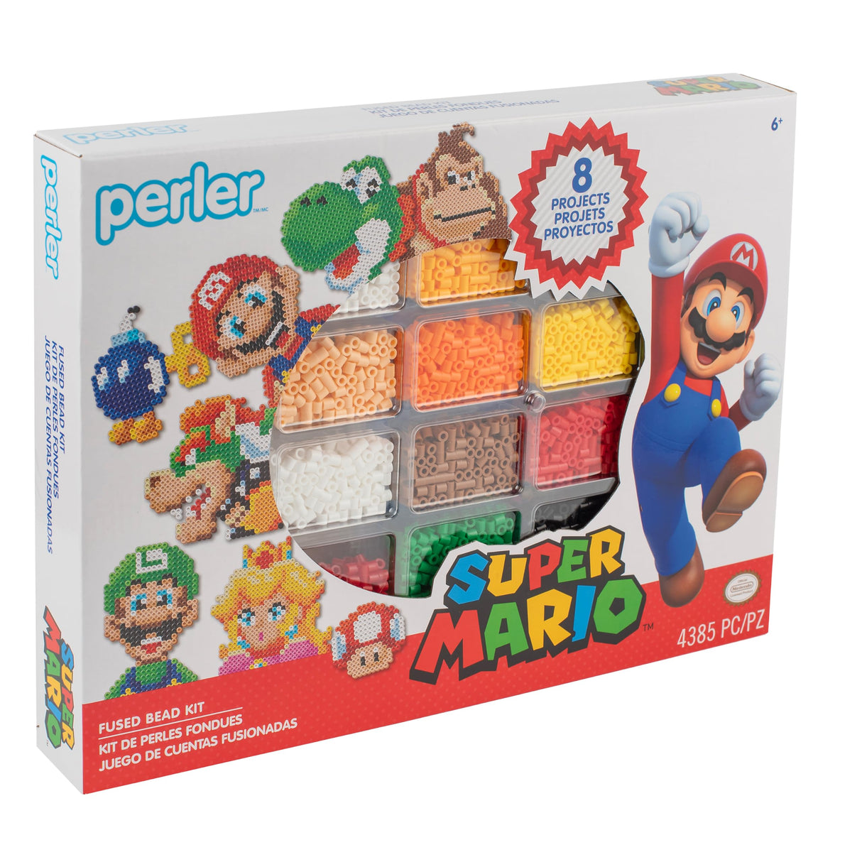 Perler Nintendo Super Mario Fused Bead Kit, 4,385 Pieces, 8 Patterns, Includes Pegboard & Ironing Paper, Create Mario, Luigi, Yoshi & More Perler