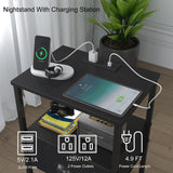 Sthmec Nightstands Set of 2, LED Bedside Tables with Charging Station and Fabric Drawer, Night Stand with Storage, 3 Tier Side Table with Open Shelf for Living Room, Bedroom, Black Generic