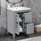 Harper & Bright Designs 24" Bathroom Vanity with Sink, Free Standing Single Basin Vanity Set with Two Drawers and Glass Door, Modern Wooden Bathroom Cabinet with Ceramic Basin for Bathroom, Grey Harper & Bright Designs