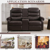 DRMBOOK Reclining Loveseat Sofa, Faux Leather Double Reclining RV Loveseat Couch with Console, Manual 2 Person Recliner, 2 Seater Home Theater Seating with Cup Holders for Living Room (Light Brown) DRMBOOK