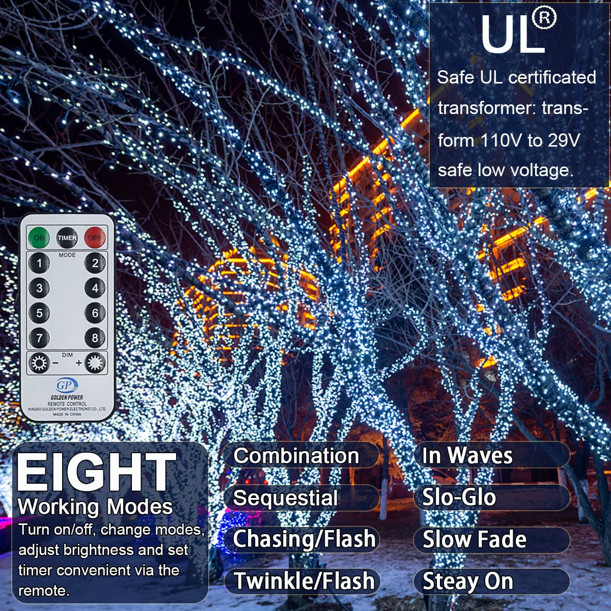 Decute 500 LED Christmas String Lights 164FT Long Tree Lights Connectable with Remote,8 Modes &Timer Outdoor Indoor Cool White Twinkle Starry Lights for Halloween Patio Garden Wedding Party Decor