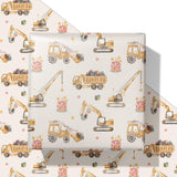 SaringSwoon Construction Birthday Wrapping Paper for Boys Kids- Gift Wrap With Tractor & Trucks, Happy Birthday, Balloons, Cake and Gifts for Birthday, Baby Shower - 28x40 Inches, 4 Folded Sheets SaringSwoon