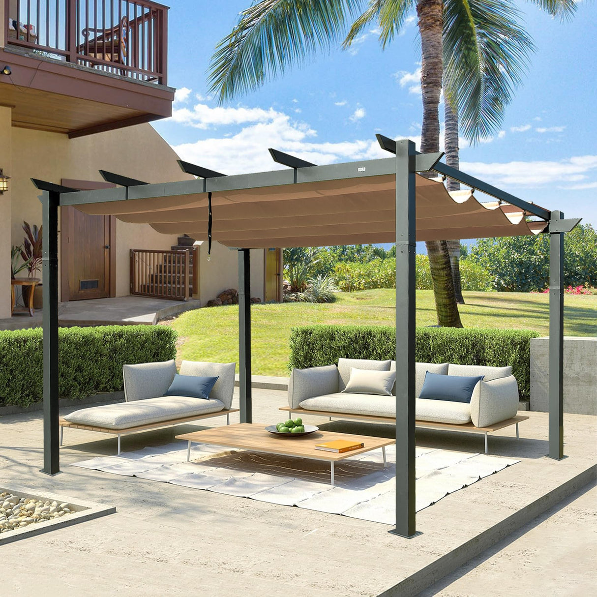 Domi 10x13ft Outdoor Retractable Pergola with Sun Shade Canopy, Pergolas and Gazebos Clearance, Patio Metal Canopy for Deck, Garden, Backyard domi outdoor living